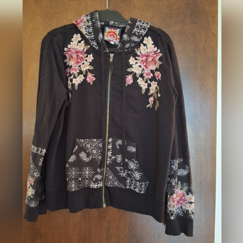 Johnny Was Floral Black Women's Hoodie Jacket Sz M